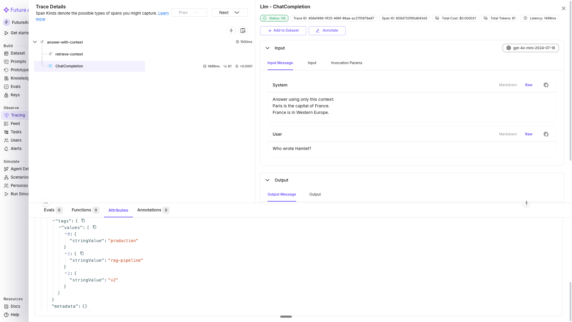 Traces filtered by tag in the Tracing dashboard