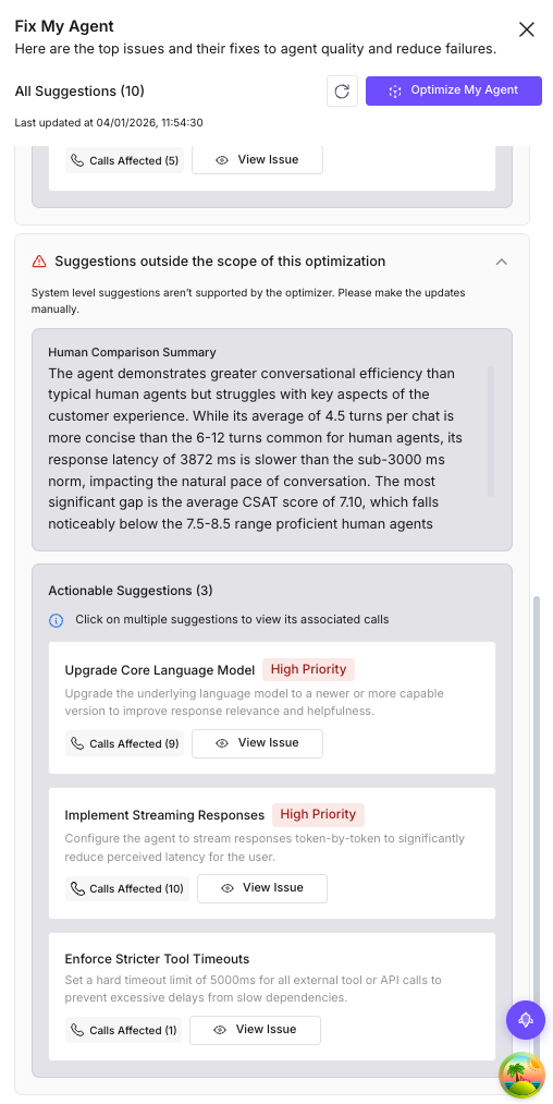 Fix My Agent domain-level analysis showing conversation branch failures